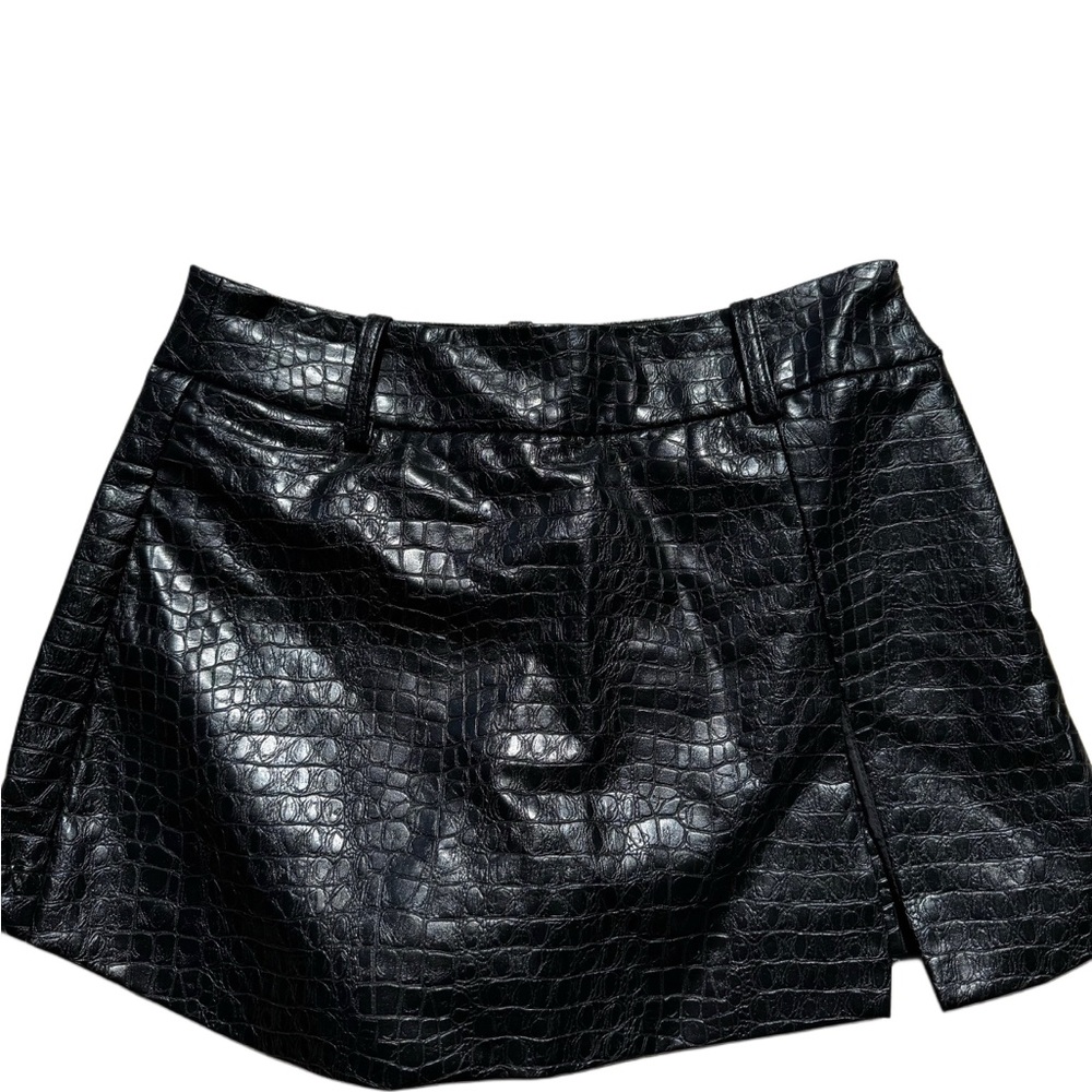 Black Croc-Embossed Mini Skirt